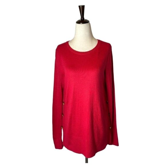 Loft Sweater Womens S Red Knit Crewneck Long Sleeve Button Detail Pullover - Picture 1 of 10